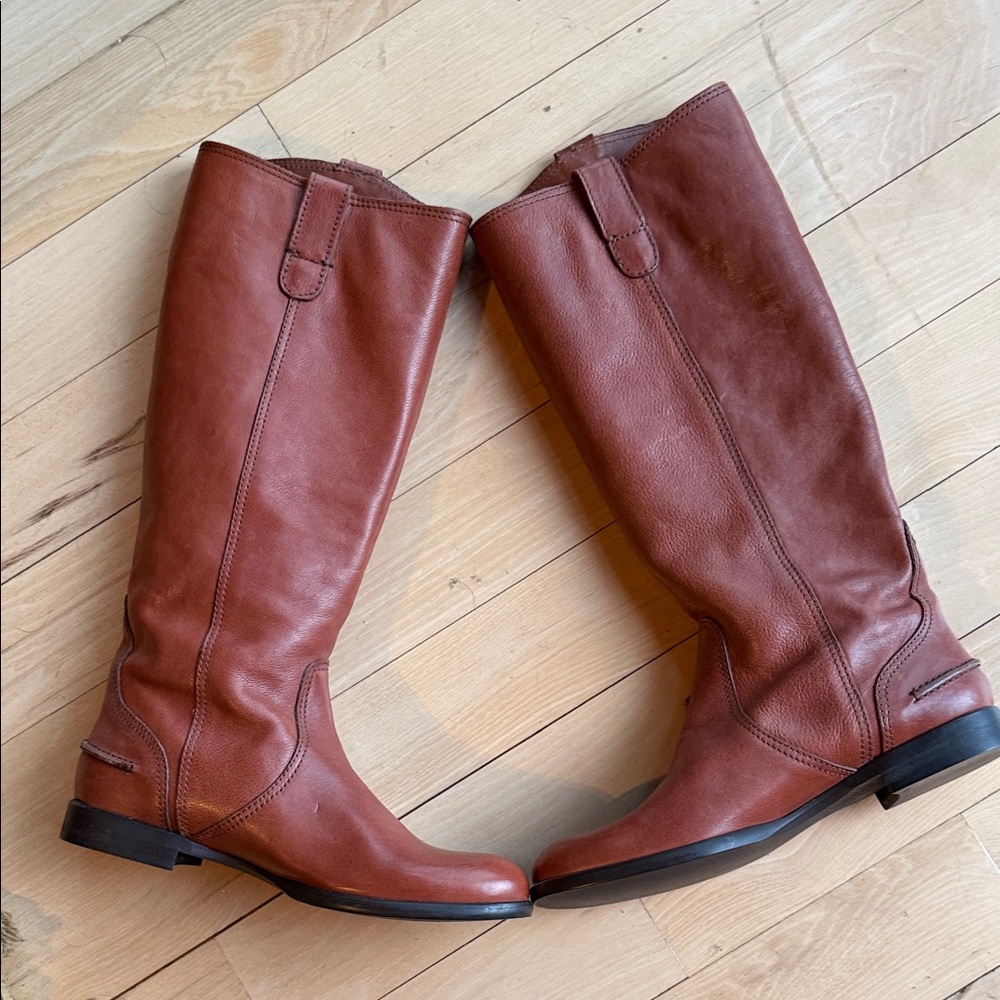 1937 Footwear Womens Cognac Brown Leather Tall Riding Boot 51850 Round Toe 10.5"
